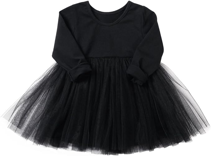 Baby Girls Black Dress Tutu Long Sleeves Ruffle Tulle 6-48m
