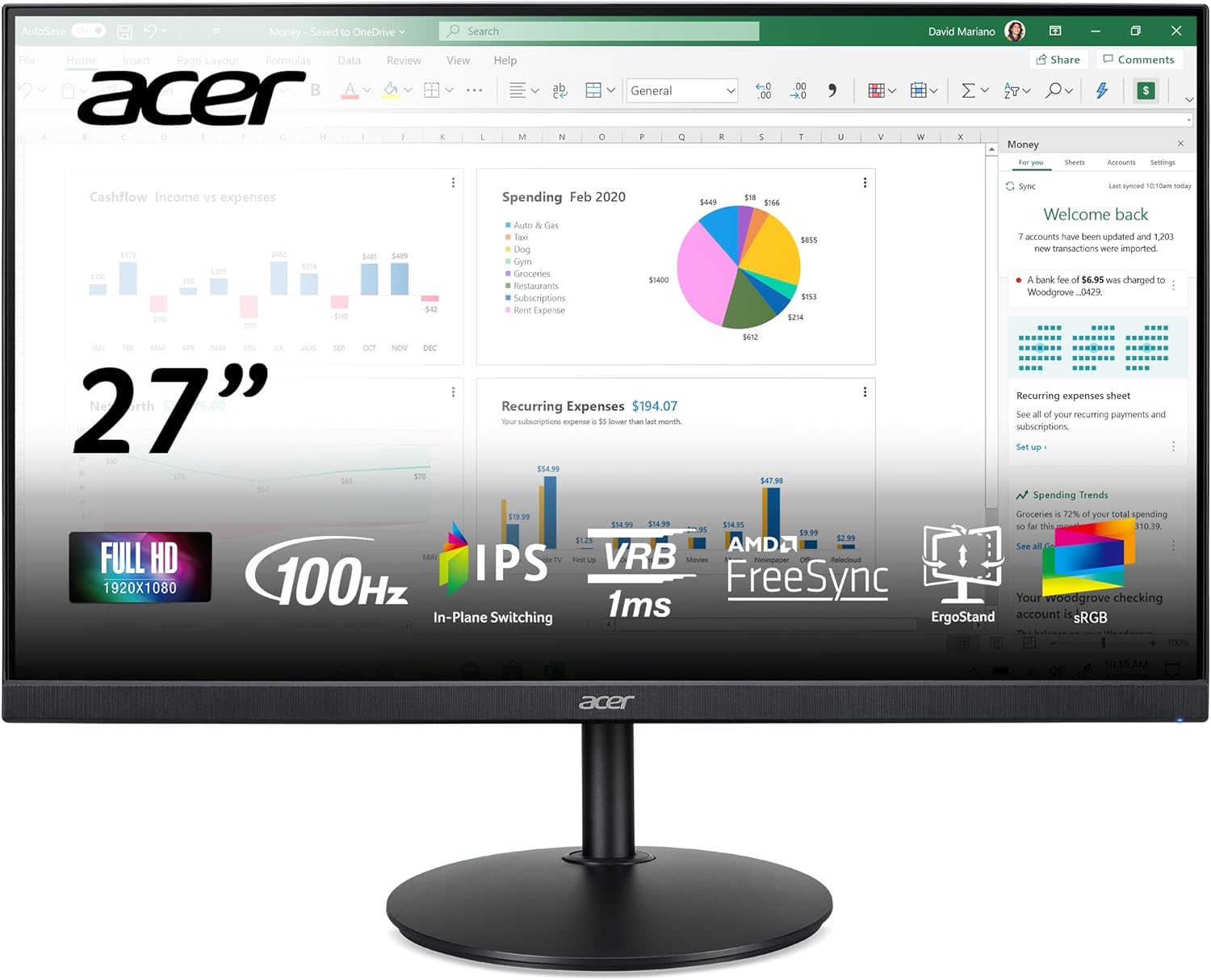 Acer CB272 Ebmiprx 27″ FHD 1920 x 1080 Zero Frame Home Office Monitor