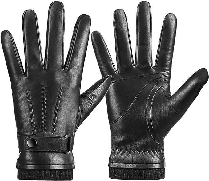 Potopok Winter Sheepskin Leather Gloves for Men