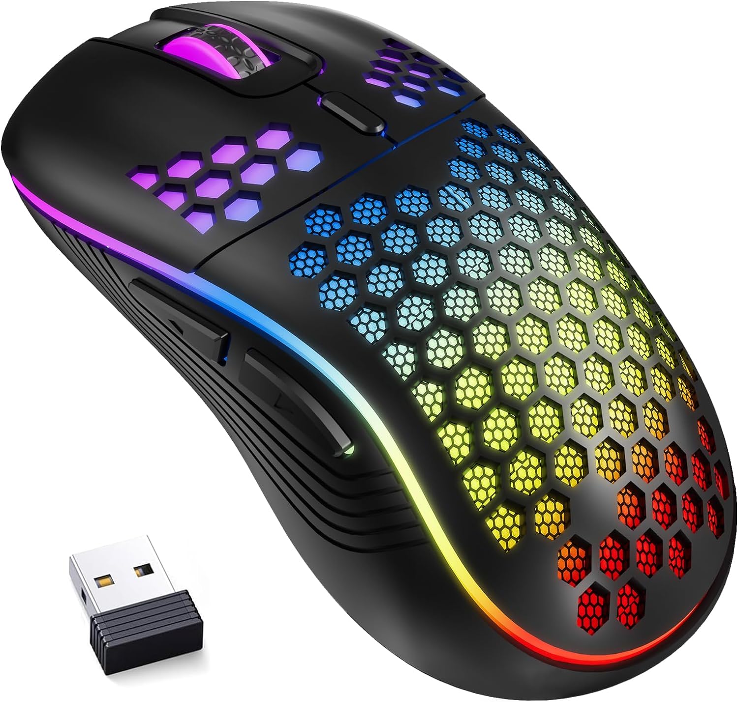 Wireless Gaming Mouse Honeycomb 2.4G USB Cordless Mouse RGB Rechargeable