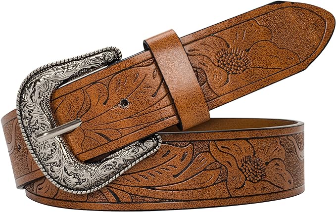 UTOWO Women’s Vintage Brown Leather Belt