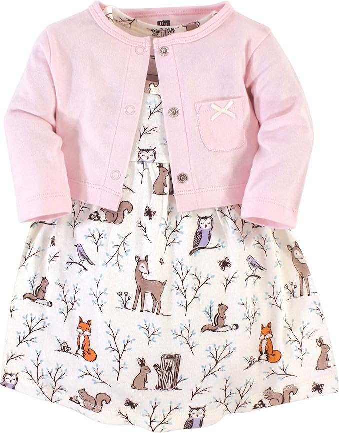 Hudson Baby Baby Girls’ Cotton Dress and Cardigan Set