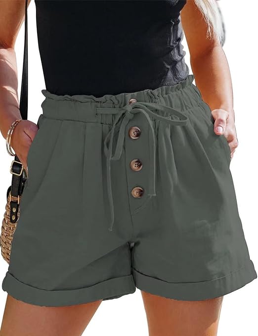 FEKOAFE Womens Shorts 2023 Comfy Summer Drawstring High Waist Cotton Shorts