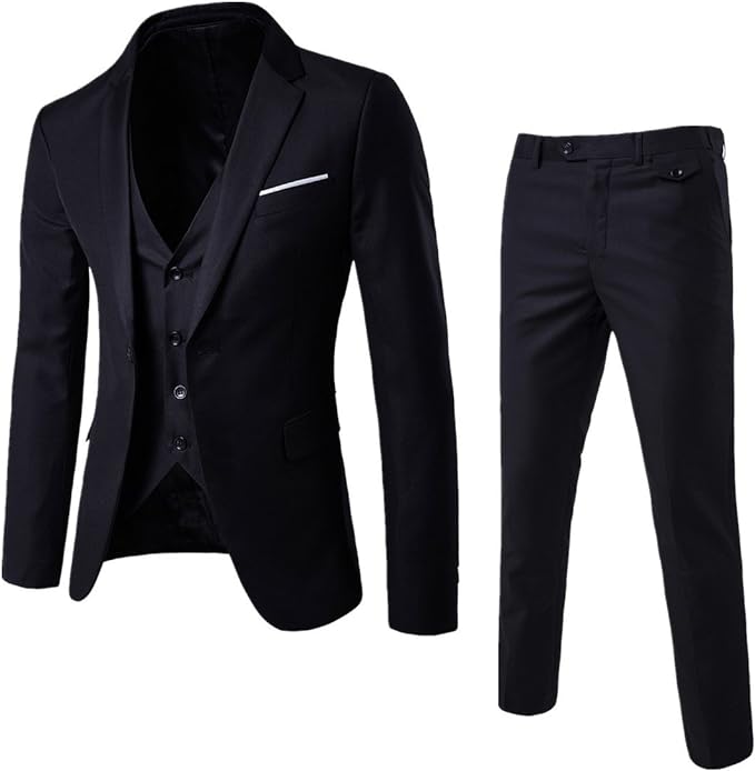 WULFUL Men’s Slim Fit Suit One Button 3-Piece Blazer Dress