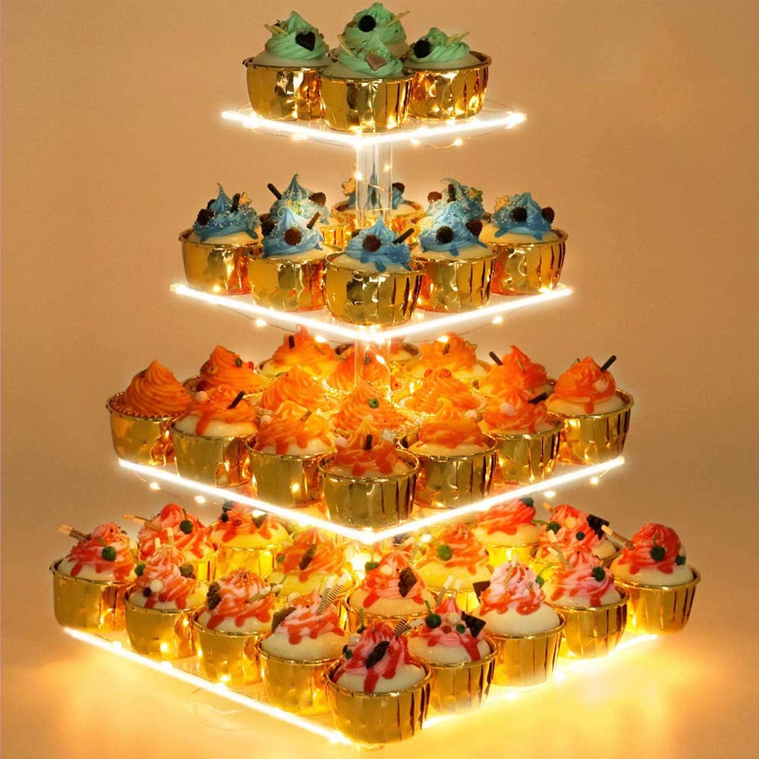 YestBuy 4 Tier Cupcake Stand Acrylic Tower Display with LED Light Premium