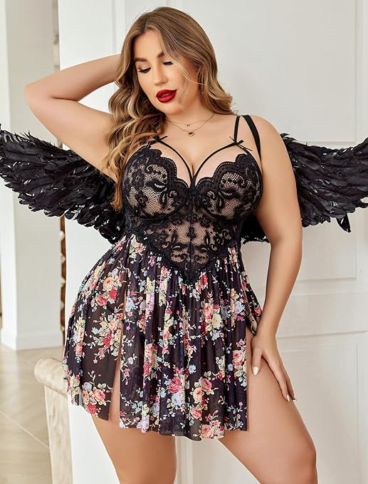 Avidlove Plus Size Lingerie Lace Babydoll Womens Strap Chemise Nightgown