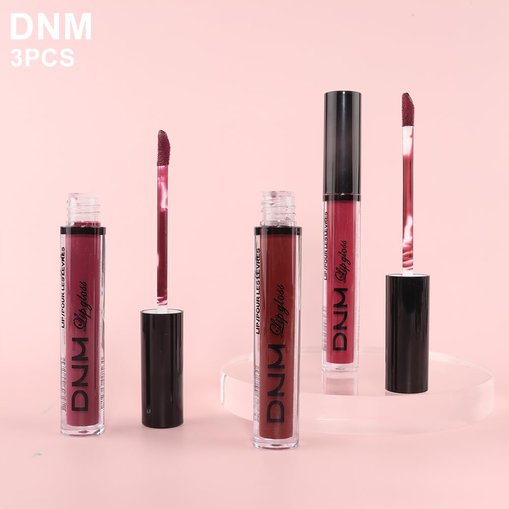 evpct DNM 3Pcs Dark Red Purple Plum Matte Liquid Lipstick