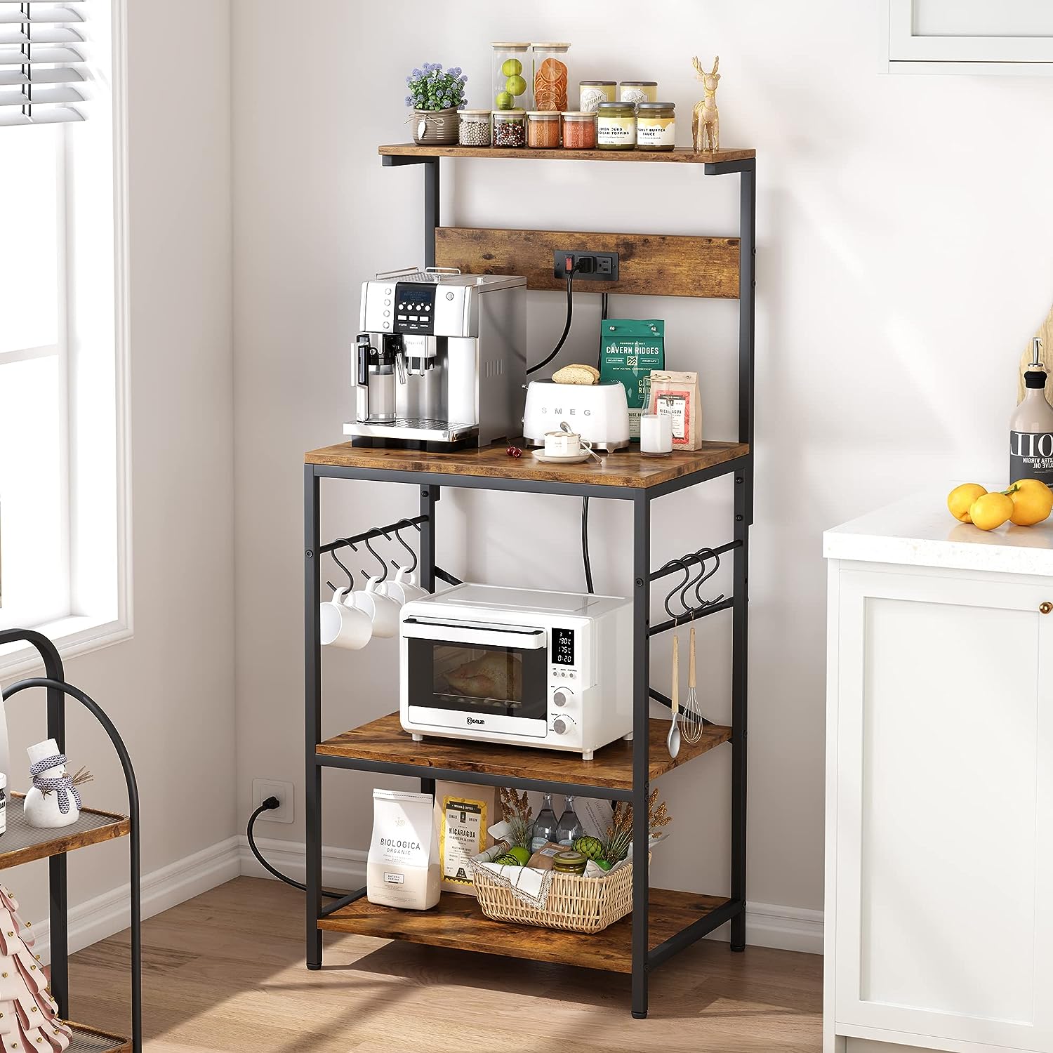 SUPERJARE Kitchen Bakers Rack with Power Outlet