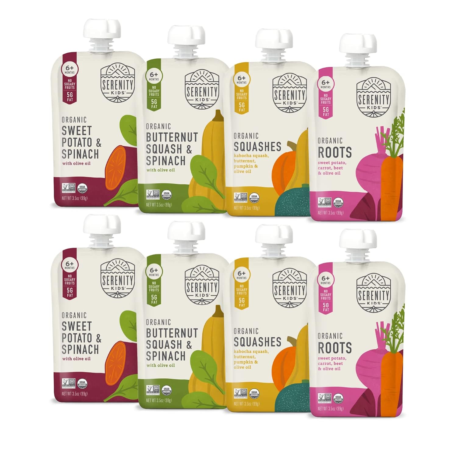 Serenity Kids 6+ Months Certified Organic Baby Food Pouches Veggie Puree