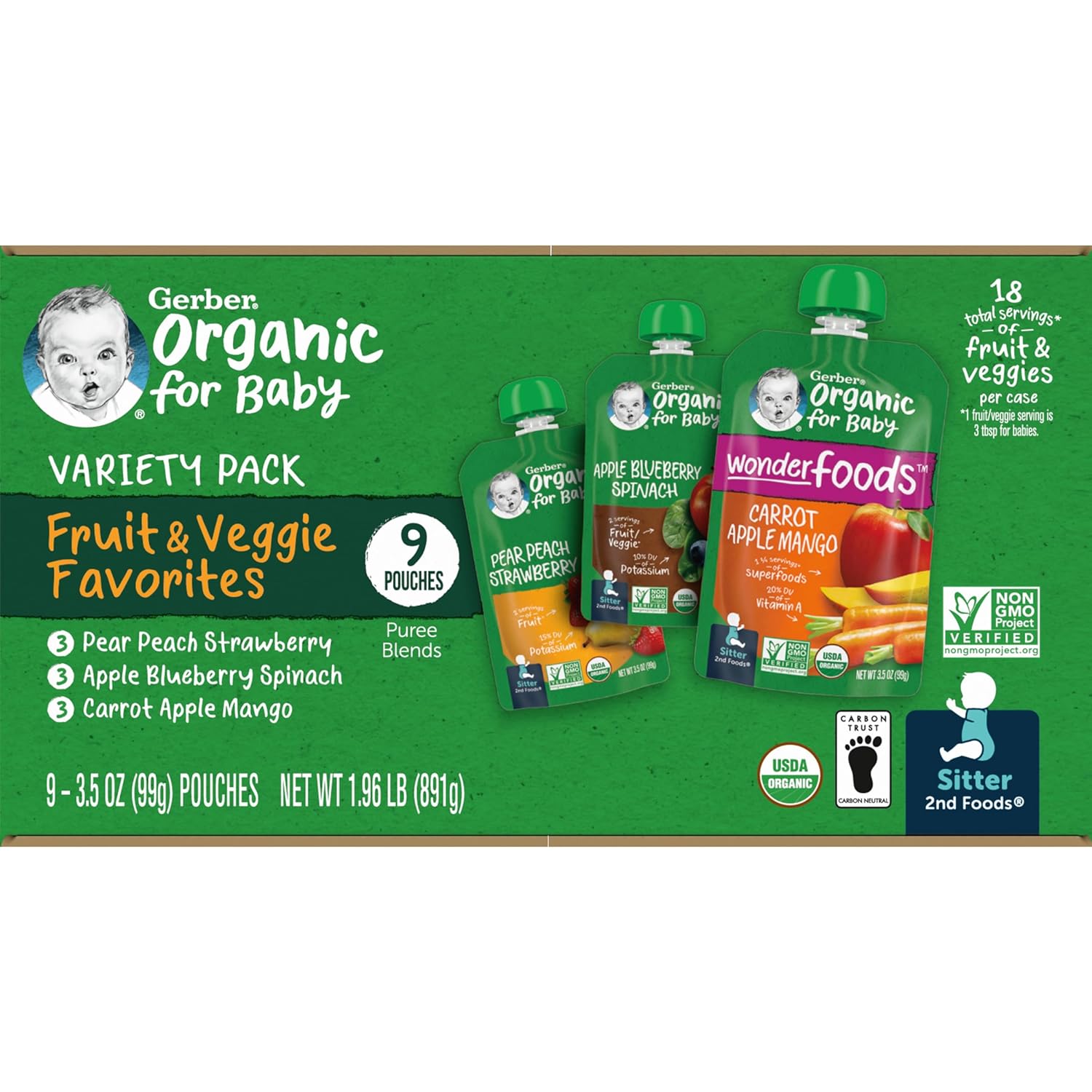 Gerber Organic Baby Food Pouches, 2nd Foods for Sitter
